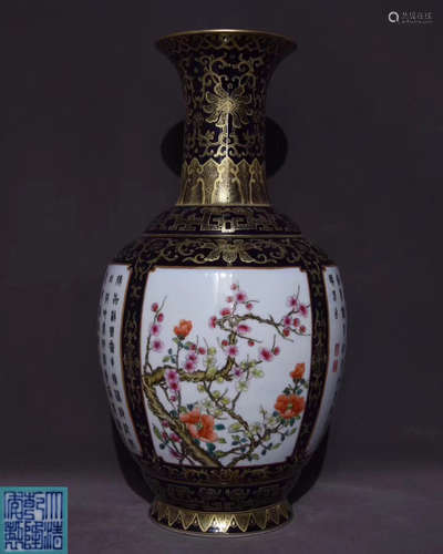 A GILT BLACK GLAZE VASE WITH QIANLONG MARK