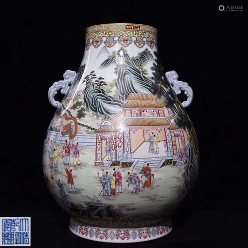 A FAMILLE-ROSE BOYS PATTERN VASE WITH MARK