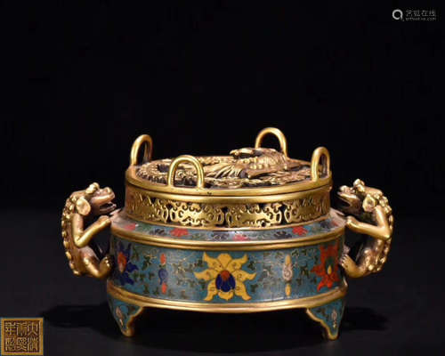 A CLOISONNE ENAMELED THREE-LEGS CENSER