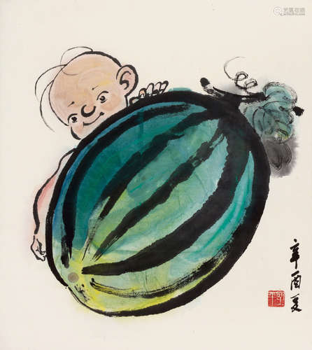 张乐平（1910～1992） 三毛 立轴 设色纸本