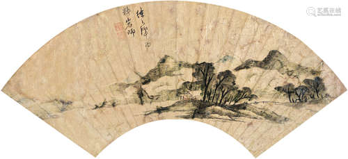 徐弘泽（1551～1627） 山水 扇片 设色金笺