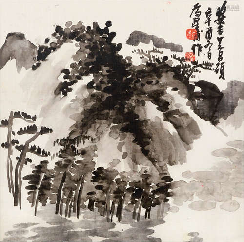 吴昌硕（1844～1927） 山水 镜片 水墨绢本