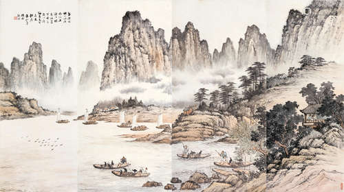 袁松年（1895～1966） 山水通景 （四幅） 镜片 设色纸本