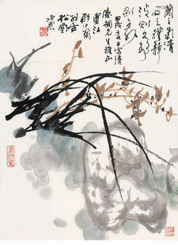 邢少兰（b.1938） 兰石图 镜片 设色纸本