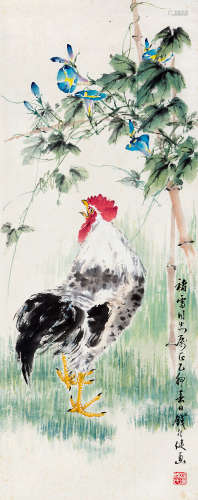 钱行健（1935～2010） 雄鸡图 镜片 设色纸本