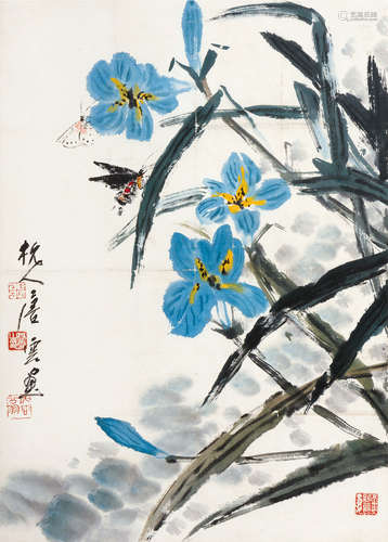 唐云（1910～1993） 花蝶图 立轴 设色纸本