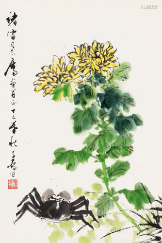 徐子鹤（1916～1999） 菊蟹图 镜片 设色纸本