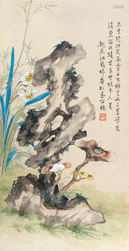 江载曦（1915～1951） 福寿鲜芝 屏条 设色纸本