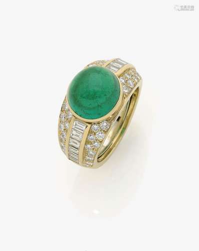 A MODIFIED RING SET WITH AN EMERALD AND DIAMONDS Germany, 1980s-1990s