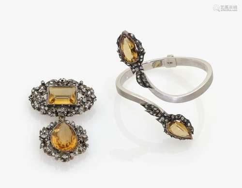 A PENDANT AND A BANGLE SET WITH CITRINES AND DIAMONDS Portugal Porto, circa 1940 and Bremen, circa 1991, BRINKMANN and LANGE