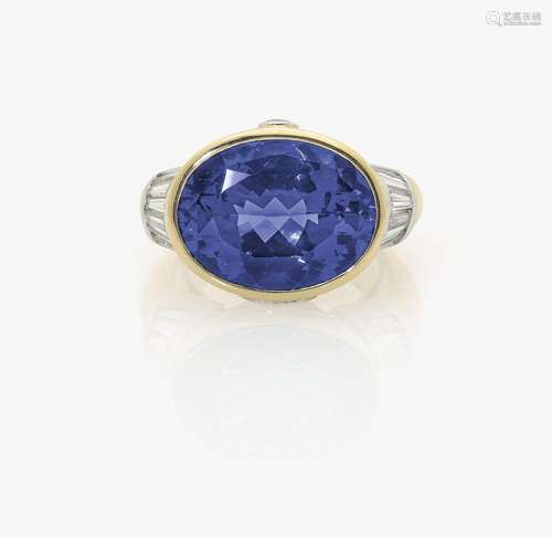 A TANZANITE AND DIAMOND SET RING Germany, 1980s-1990s