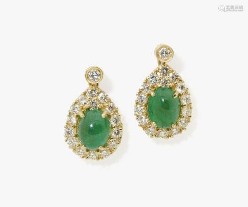 A PAIR OF EMERALD AND DIAMOND SET EARRINGS Germany, 1980s