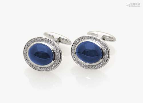 A PAIR OF SAPPHIRE AND DIAMOND SET CUFFLINKS Germany