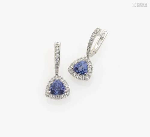 A PAIR OF TANZANITE AND DIAMOND SET EARRINGS Italy