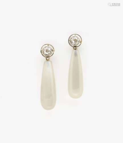 A PAIR OF DIAMOND AND MOONSTONE SET EARRINGS Germany, circa 1925