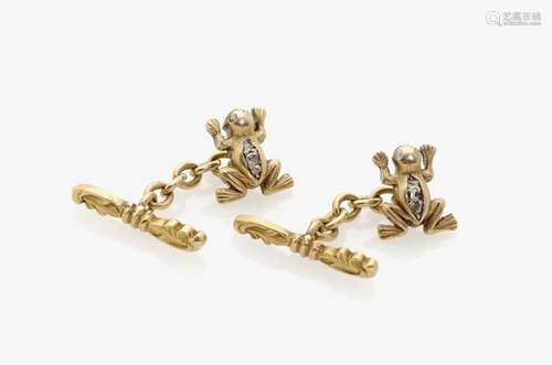 A PAIR OF 'FROG' CUFFLINKS SET WITH DIAMONDS USA, Naturalism, circa 1885