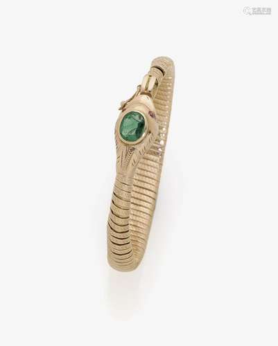 A SNAKE BRACELET SET WITH AN EMERALD AND SMALL RUBIES USA, 1950s