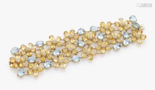 A TOPAZ, CITRINE AND DIAMOND SET BRACELET Italy