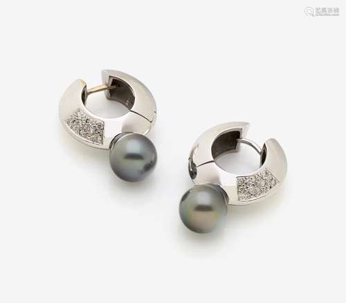 A PAIR OF EARRINGS WITH TAHITI CULTURED PEARLS AND DIAMONDS