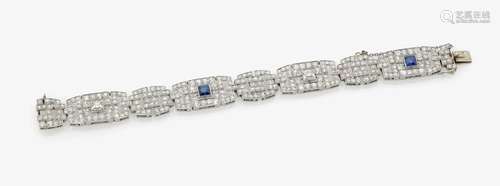 A DIAMOND AND SAPPHIRE SET COCKTAIL BRACELET France, Paris, Art Déco, 1930s