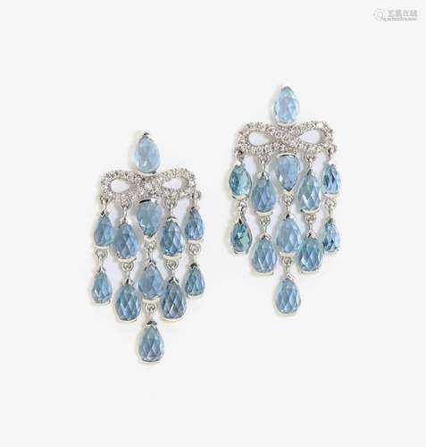 A PAIR OF TOPAZ AND DIAMOND SET PENDANT EARRINGS Japan, MIKIMOTO