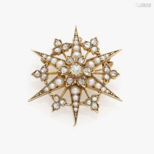 A HISTORICAL STAR BROOCH SET WITH DIAMONDS AND FRESHWATER PEARLS England, Historicism, circa 1885