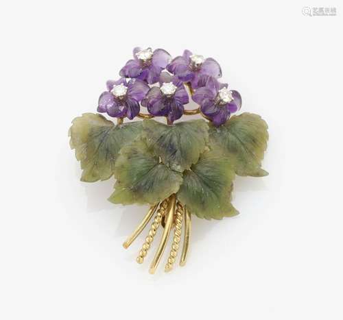 A BROOCH IN THE FORM OF A BOUQUET OF VIOLETS Germany or Austria, 1950s