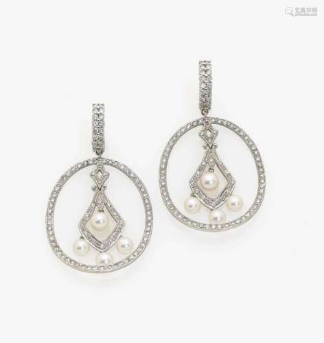 A PAIR OF EARRINGS WITH AKOYA CULTURED PEARLS AND DIAMONDS