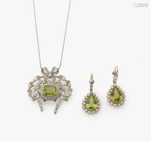 A NECKLACE AND A PAIR OF EARRINGS SET WITH PERIDOTS AND DIAMONDS Germany, circa 1890