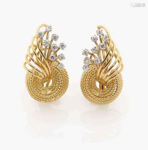 A PAIR OF HISTORIAL EARRINGS SET WITH DIAMONDS Italy, 1950s