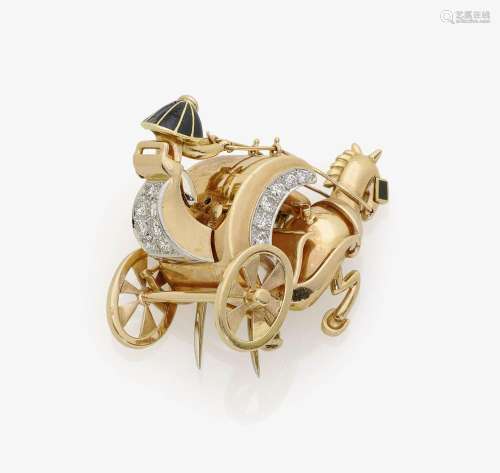 A DIAMOND SET 'HORSE AND CARRIAGE' BROOCH France, 1940s-1950s