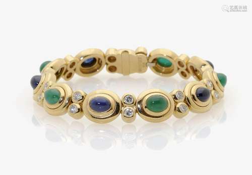 A DIAMOND, SAPPHIRE AND EMERALD SET BRACELET Germany, 1990s