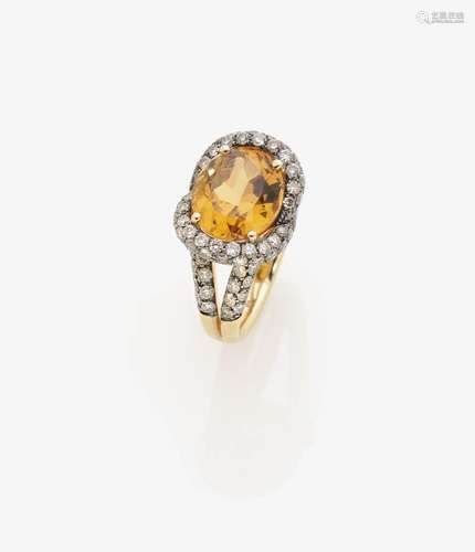 A CITRINE AND DIAMOND SET RING Italy