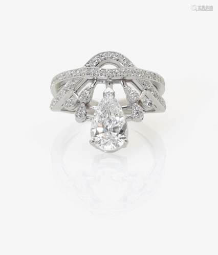 A STYLISED FLORAL COCKTAIL RING SET WITH DIAMONDS Belgium, circa 2016