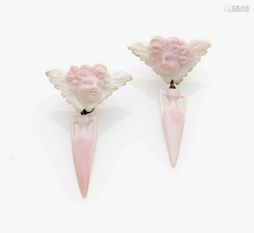 A PAIR OF HISTORICAL ANGEL SKIN CORAL EARRINGS USA, Historicism, circa 1885