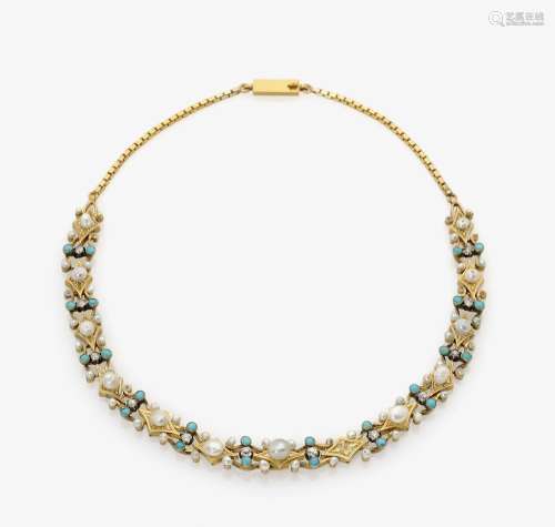 A COLLIER DE CHIEN WITH FRESHWATER PEARLS, DIAMONDS AND TURQUOISES Germany, circa 1910-1915