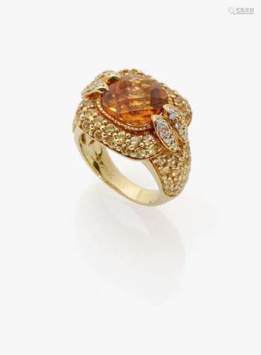 A CITRINE AND DIAMOND SET COCKTAIL RING Italy, 1980s