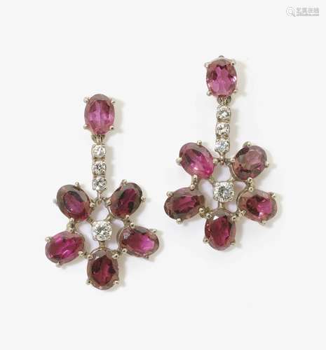 A PAIR OF GARNATE AND DIAMOND SET EARRINGS Germany