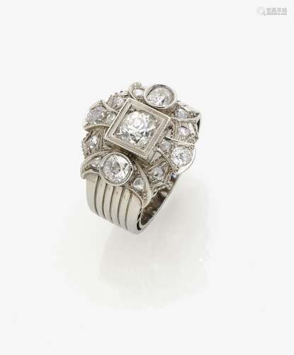 A FANCY DIAMOND SET COCKTAIL RING USA, 1950s-1960s