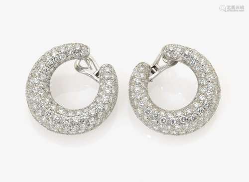 A PAIR OF DIAMOND SET EAR HOOPS Germany, 1970s-1980s