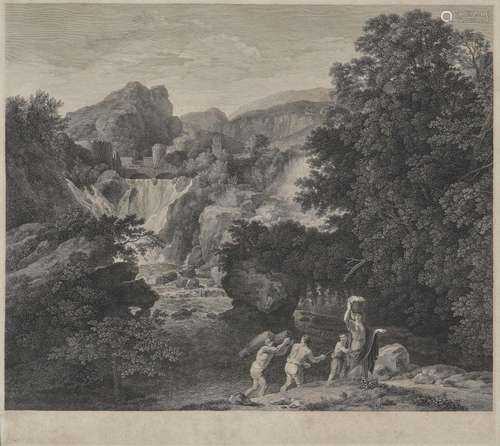 RAHL, CARL HEINRICH Landscape with Waterfall and Figure Scenery