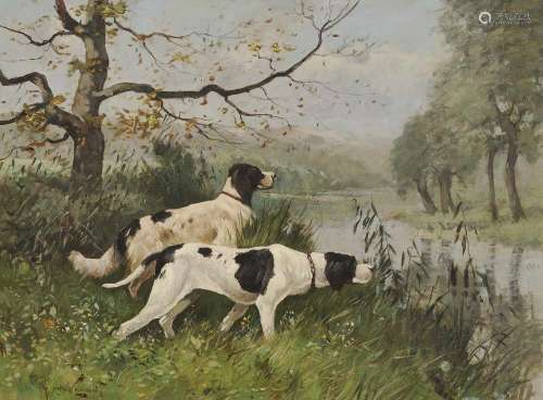 VUUREN, JAN VAN Two Hunting Dogs on the Streamside