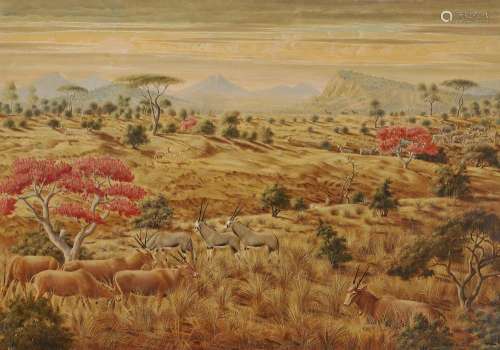 PEINER, WERNER African Landscape with Antelopes and Zebras