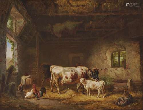 REINHARDT, LOUIS (LUDWIG) Cows and Chickens in the Barn