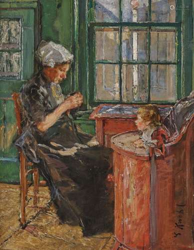 KUEHL, GOTTHARDT Dutch Seamstress with Child at the Window