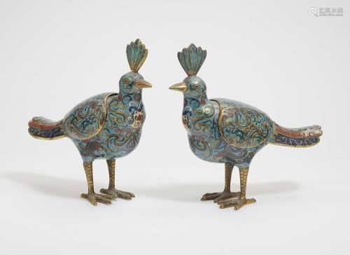 A PAIR OF CLOISONNÉ DOVES China