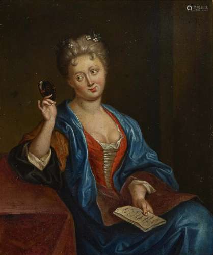 GERMAN SCHOOL ca. 1720 Portrait of a Lady Looking at a Miniature