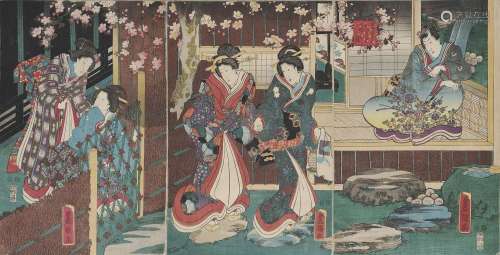 Utagawa Kunisada (Tokoyuni III) & Utagawa Kuniyoshi 1786 Honjo - 1865 Edo / 1798 Edo - 1861 Edo Leporello with 19 coloured woodcuts Japan 1842-1850