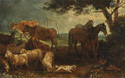 (Attributed to) BEICH, FRANZ JOACHIM Shepherd with Cattle by the Water - Resting Shepherd with Cattle