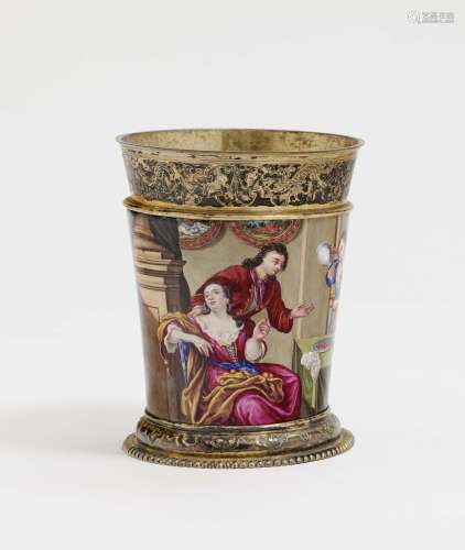 A CUP WITH COLOURFUL ENAMEL DECOR Augsburg, 1709 - 1712